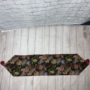 Floral print table runner with fringe ends approx 
52”x12.5”